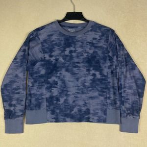 Athleta Womens M Cropped‎ Sweatshirt Long Sleeve Blue Round Neck Relaxed Fit